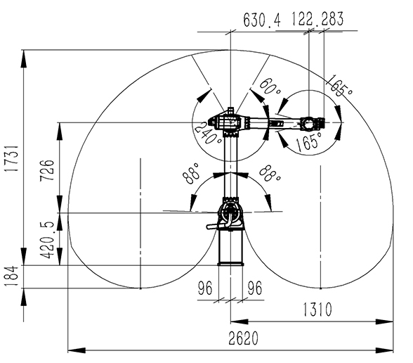 工業(yè)機器人運動(dòng)范圍圖