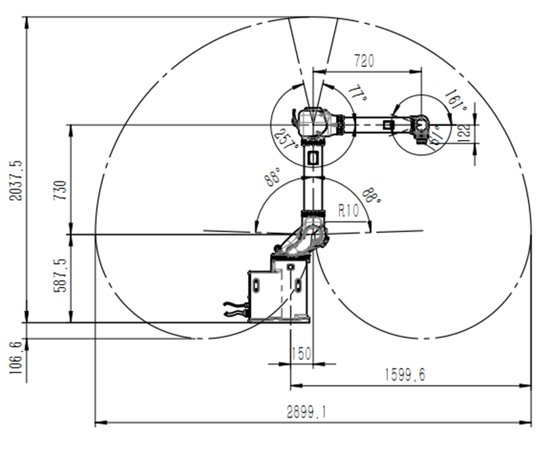 工業(yè)機器人運動(dòng)范圍圖